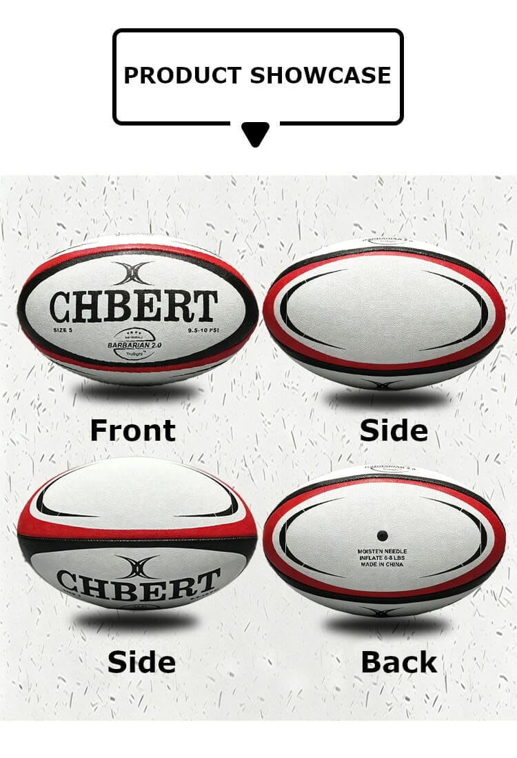 CHBERT rugby balls size 5 product showcase, front side back multi view of size 5 rugby ball