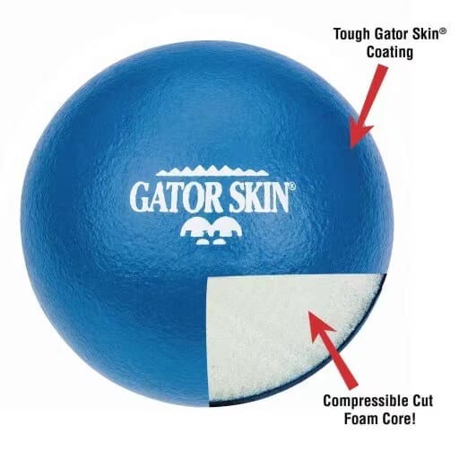 Dodgeball for kids cross section view, tough skin coating and compressible foam core dodge ball