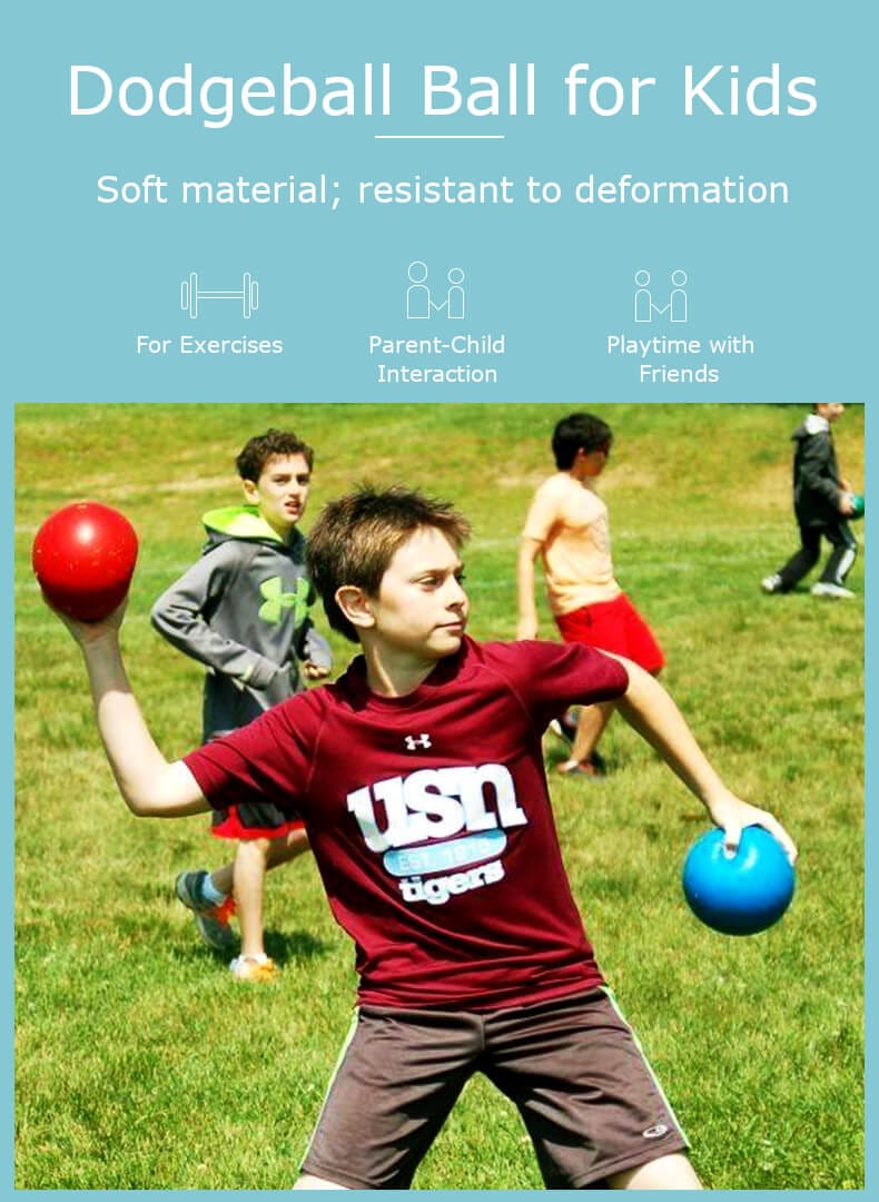 Dodgeball for kids outdoor game scene, children playing dodge ball in grass field, PE & team activity