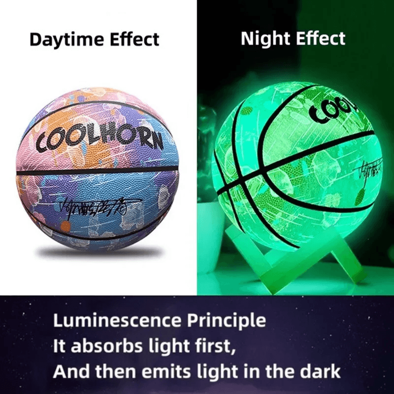 Color map pattern glow in the dark basketball, daytime and luminous night effect display
