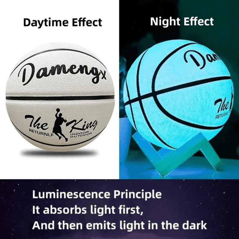 Glow in the dark basketball day and night effect comparison, luminous basketball light absorption principle