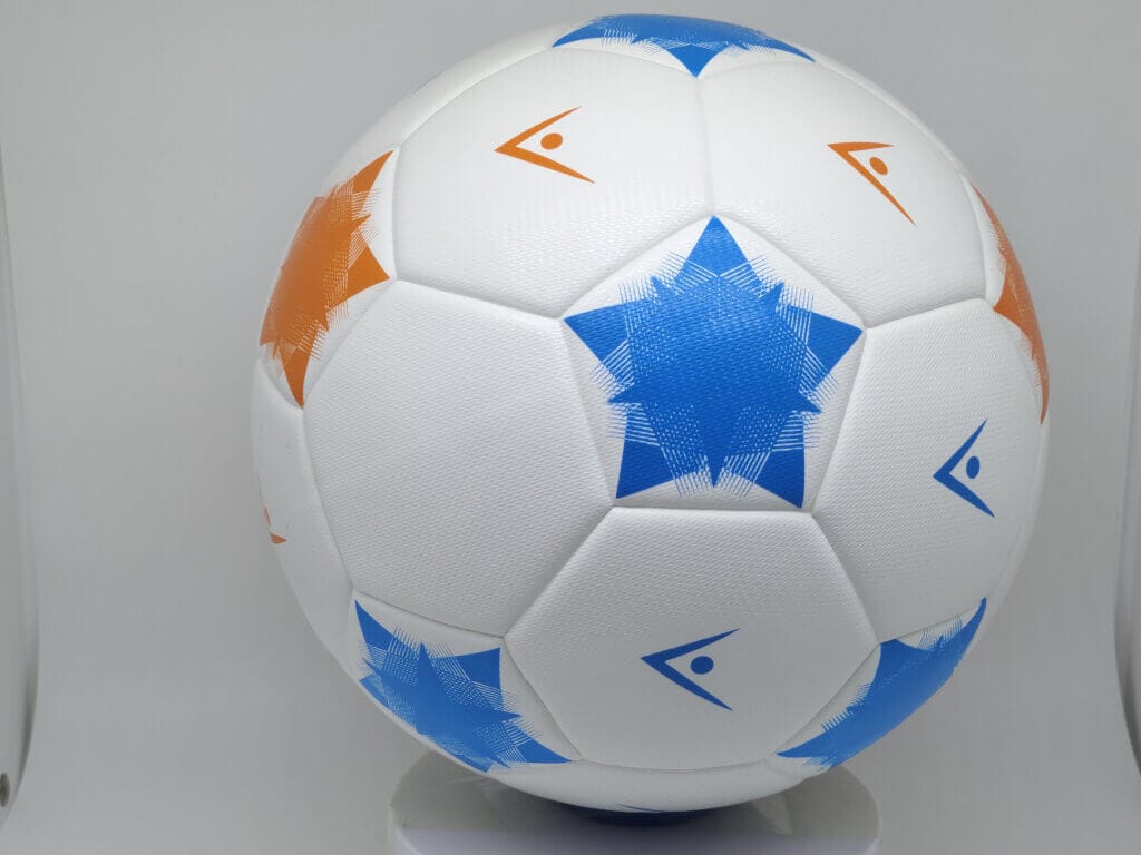 Official Soccer Ball Size5 white football with blue orange star pattern, durable match replica soccer ball for outdoor games