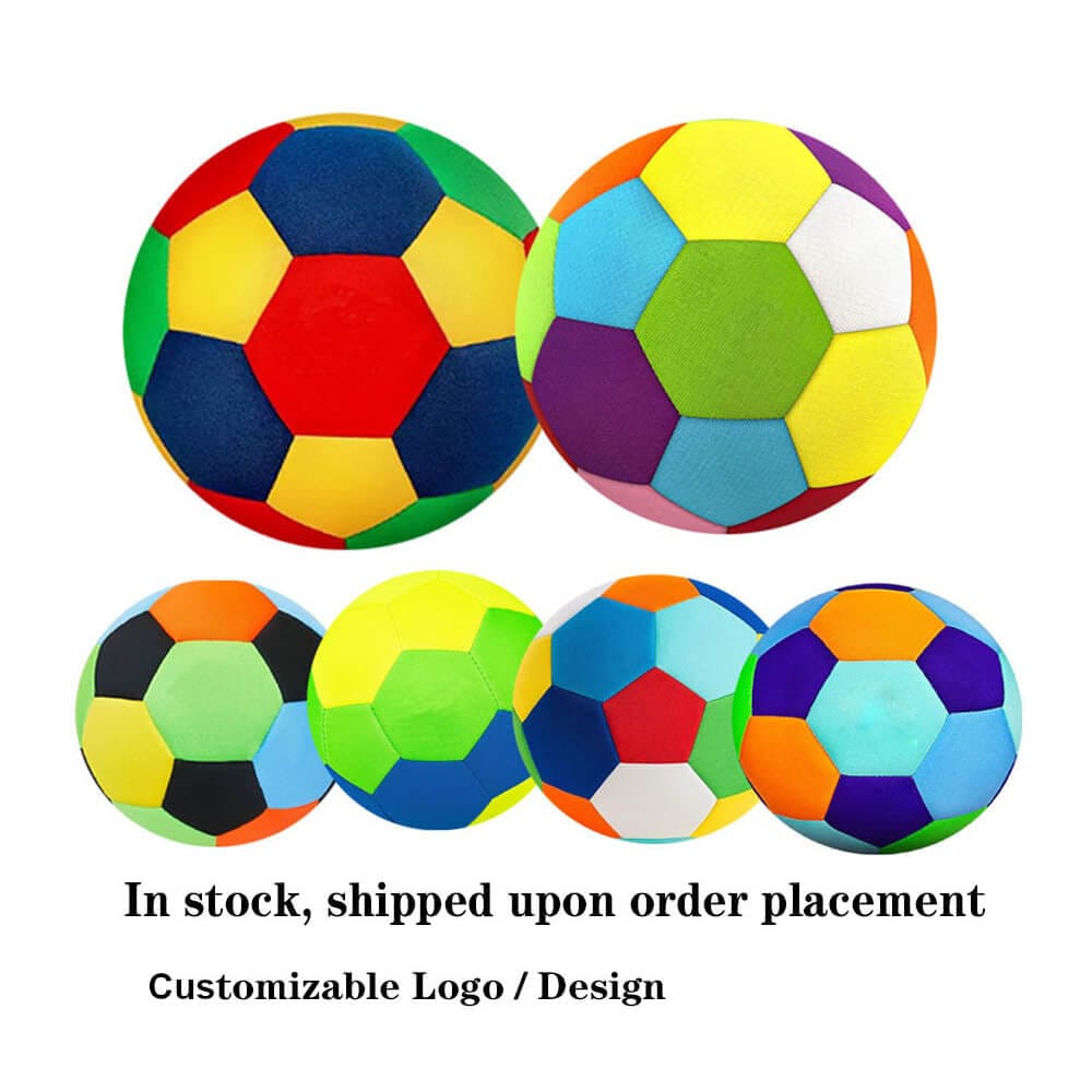 Multicolor silent soccer ball, soft fabric quiet football, customizable logo design, in stock wholesale for Amazon Etsy shop